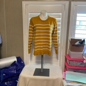 GAP Mustard Yellow and White Striped Crewneck Sweater